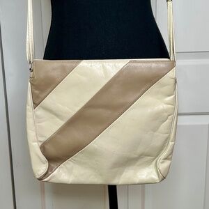 John Hort Vintage Cream and Tan Genuine Leather Purse